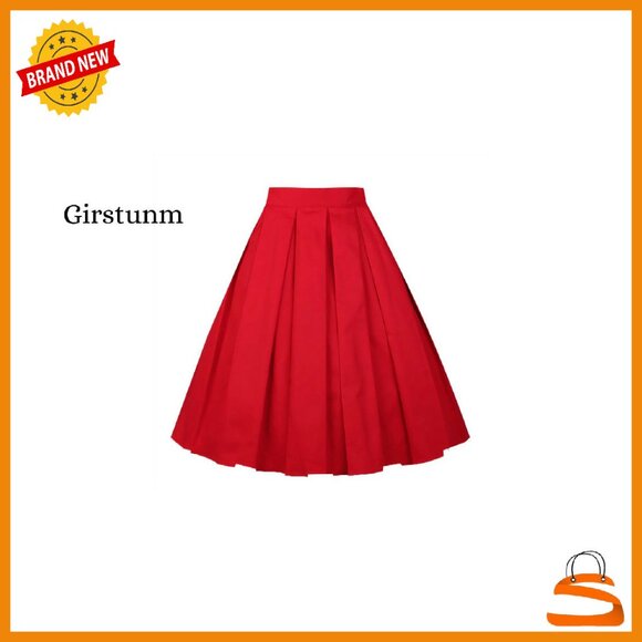 Vintage Pleated A-Line Midi Skirt with Pockets - High Waist Zipper - Picture 8 of 8